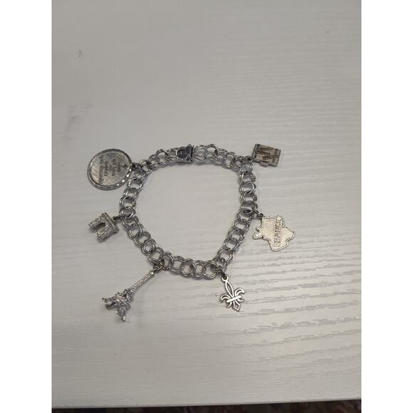 Vintage Sterling Silver Charm Bracelet 6 France Inspired Charms 23.4 Grams 7" - Picture 2 of 10